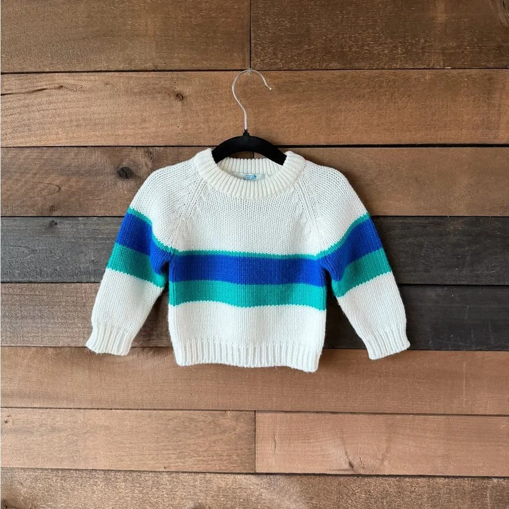 Vintage 80s Stork Club Knit Toddler Set Cream Stripe 12M